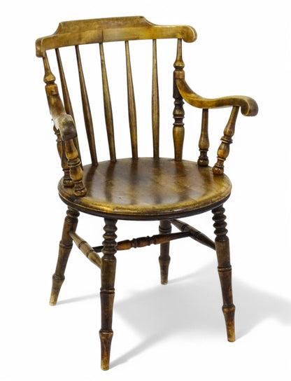 Antique 19th Century Penny Seated Windsor Arm Elbow Chair Scrolled Arms