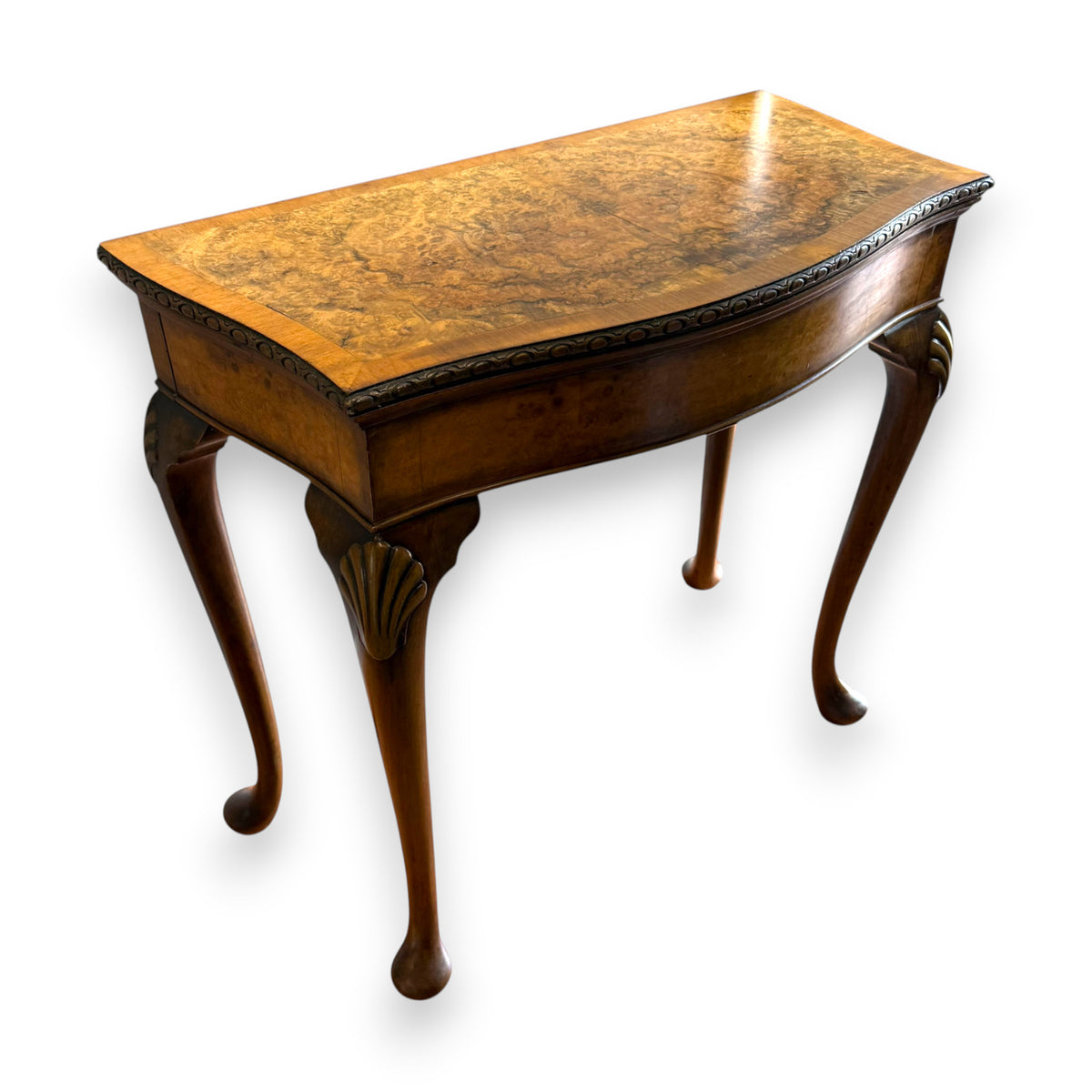 Late Victorian Burr Walnut Georgian Revival Fold Over Card Table