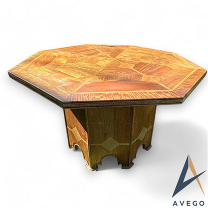 Mid Century Octagonal Walnut Dining Table with Marble Inlay