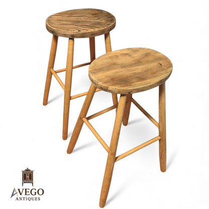 Pair of Vintage Mid-Century Beech and Elm Kitchen Stools