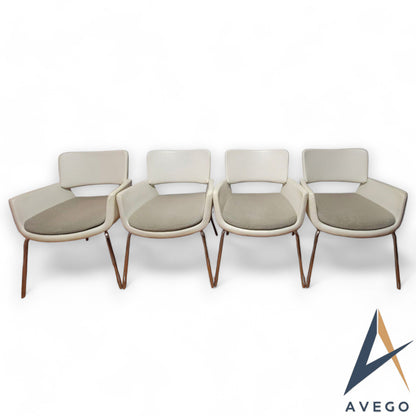 Vintage Korus White Leather Industrial Style Dining Chairs Set of 4