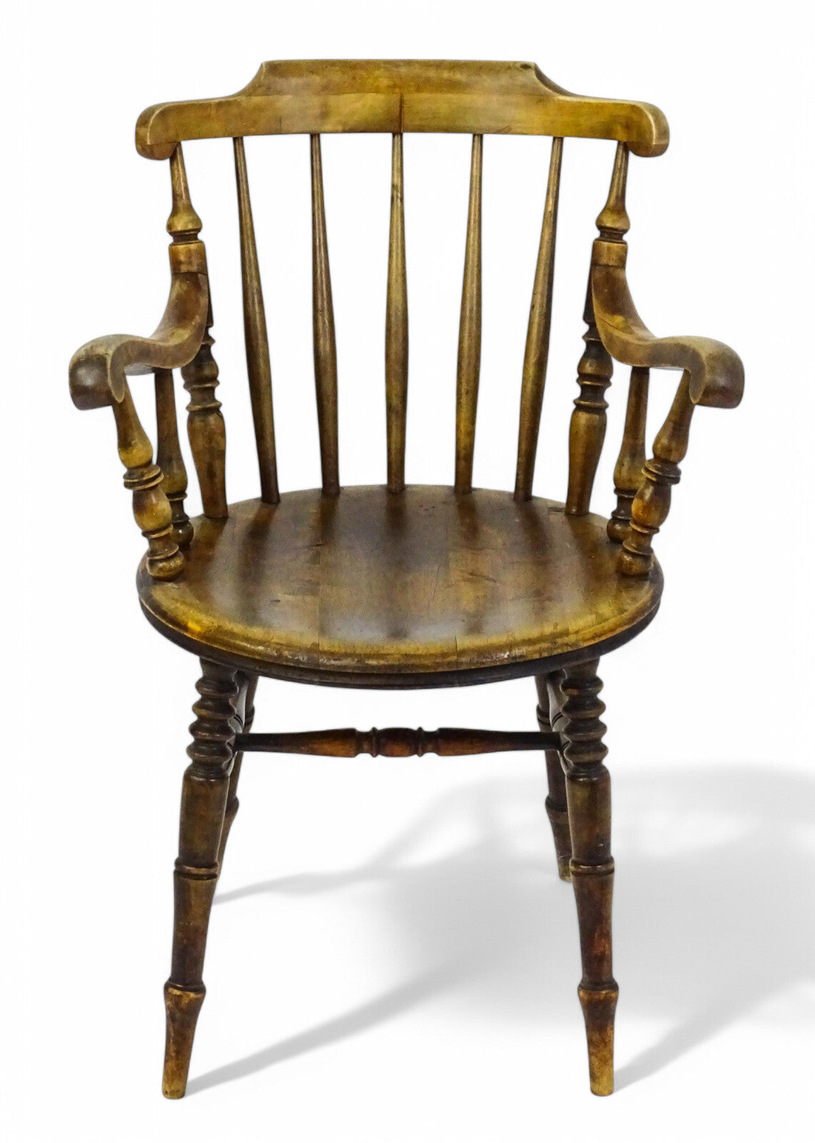 Antique 19th Century Penny Seated Windsor Arm Elbow Chair Scrolled Arms