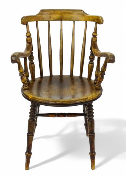 Antique 19th Century Penny Seated Windsor Arm Elbow Chair Scrolled Arms