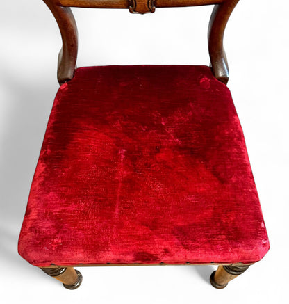 Antique Victorian Mahogany Balloon Back Dining Chair Red Upholstery