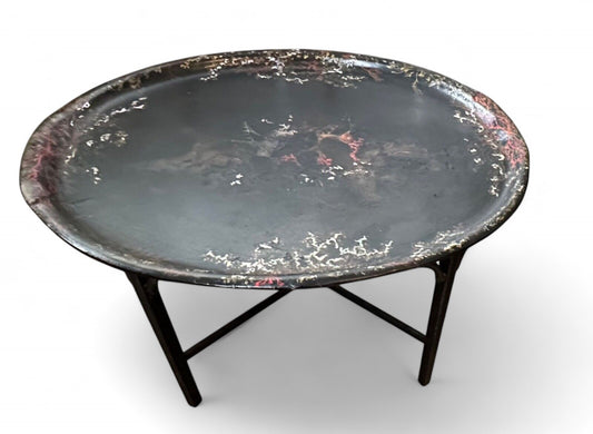 Antique Victorian Papier Mâché Tray on Stand with Mother of Pearl Inlay