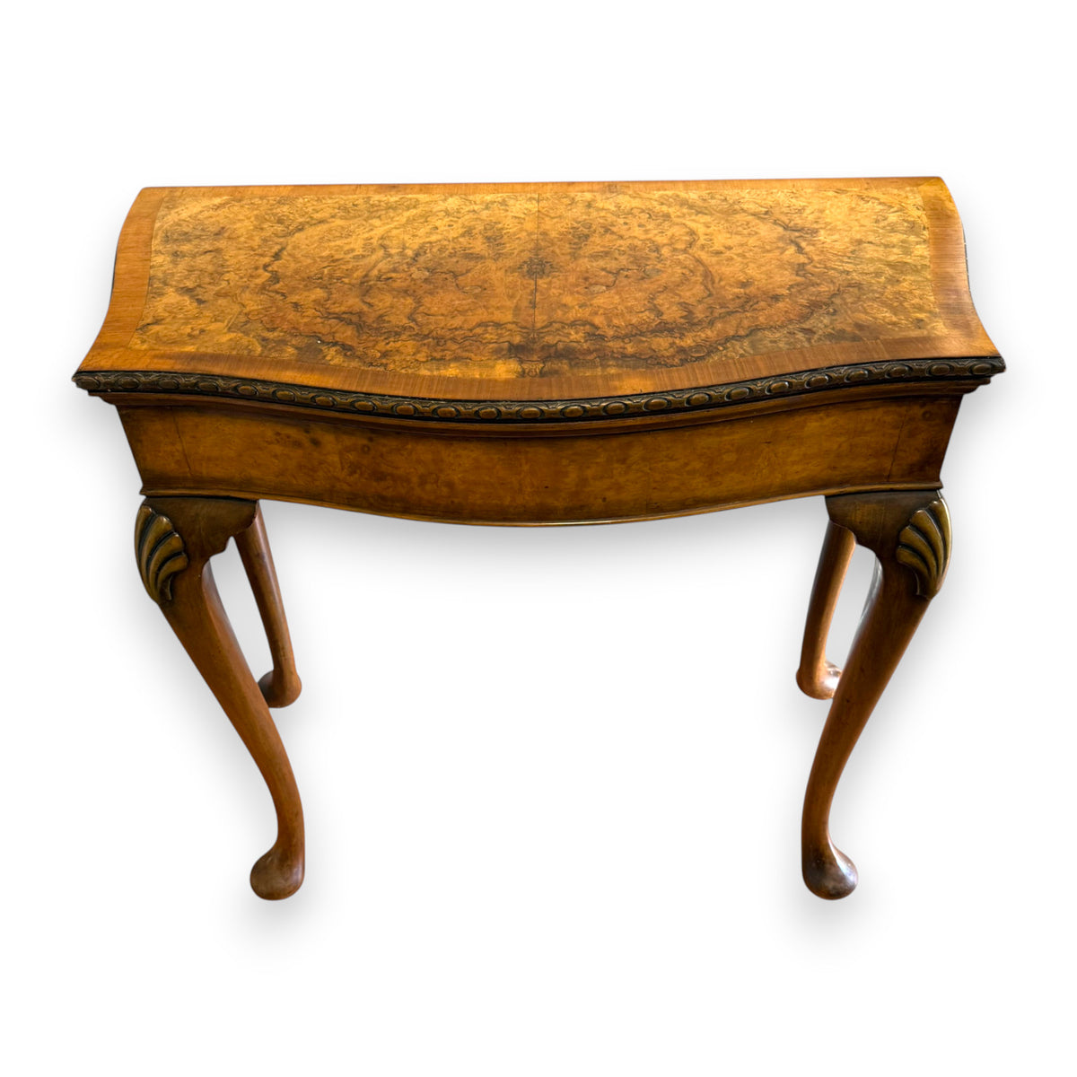 Late Victorian Burr Walnut Georgian Revival Fold Over Card Table