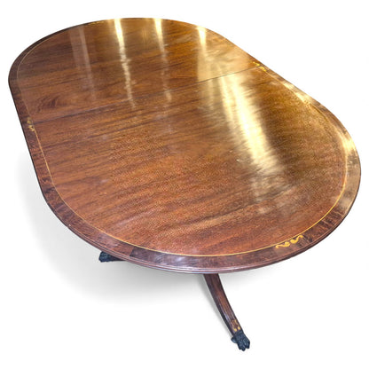 Antique Mahogany Extending Dining Table – Regency Pedestal, Twin Bases & Extension Leaf