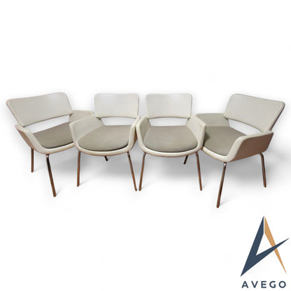 Vintage Korus White Leather Industrial Style Dining Chairs Set of 4