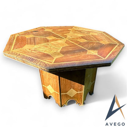 Mid Century Octagonal Walnut Dining Table with Marble Inlay