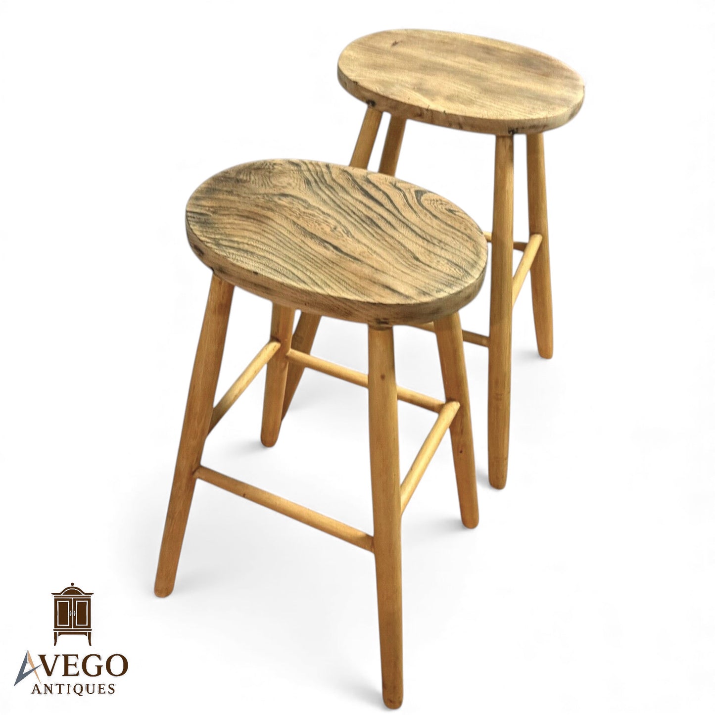 Pair of Vintage Mid-Century Beech and Elm Kitchen Stools