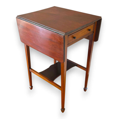 Antique Edwardian Mahogany Drop Leaf Side Table Occasional Table With Drawer