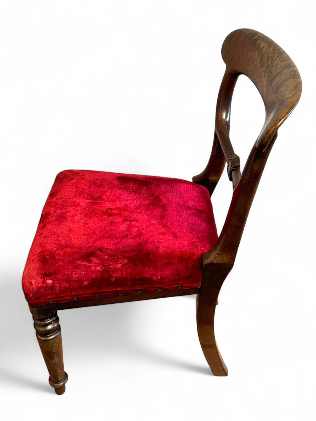 Antique Victorian Mahogany Balloon Back Dining Chair Red Upholstery