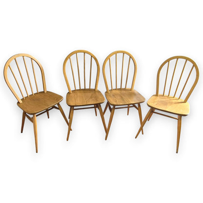 Set of 4 Vintage Ercol Windsor Dining Chairs | Mid-Century Elm & Beech Hoop Back Chairs