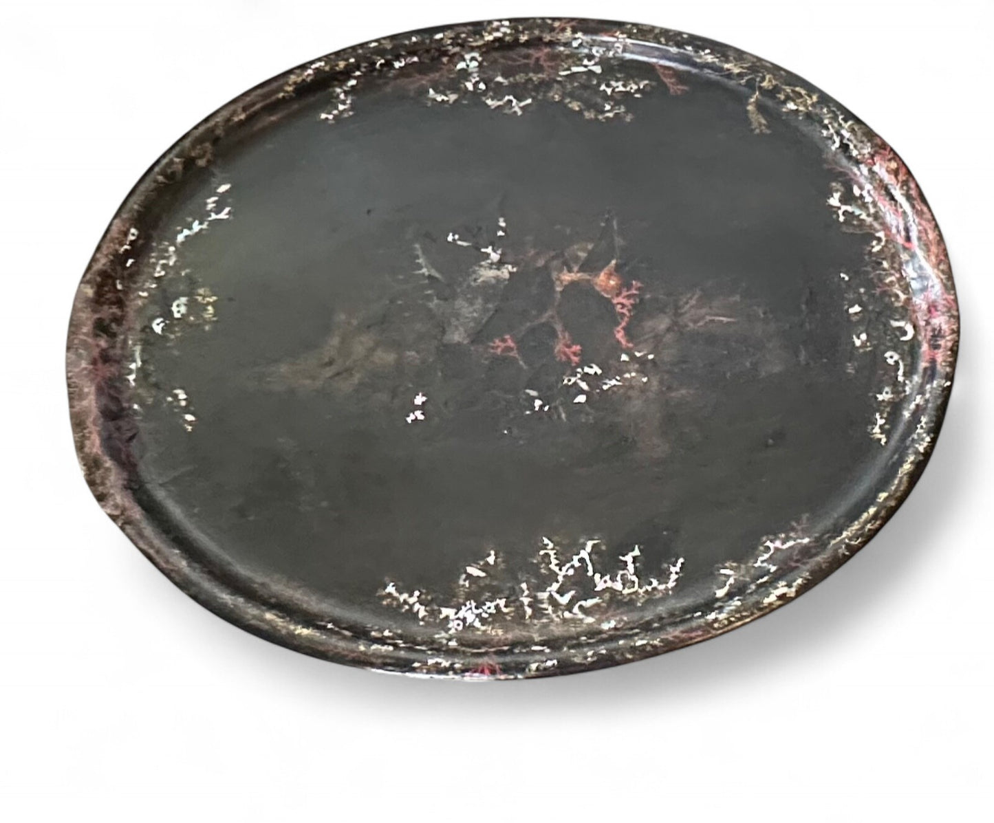 Antique Victorian Papier Mâché Tray on Stand with Mother of Pearl Inlay