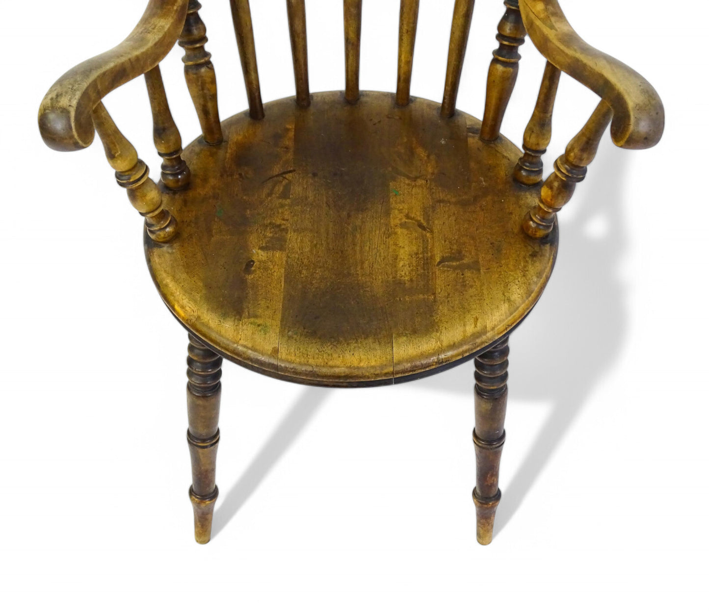 Antique 19th Century Penny Seated Windsor Arm Elbow Chair Scrolled Arms