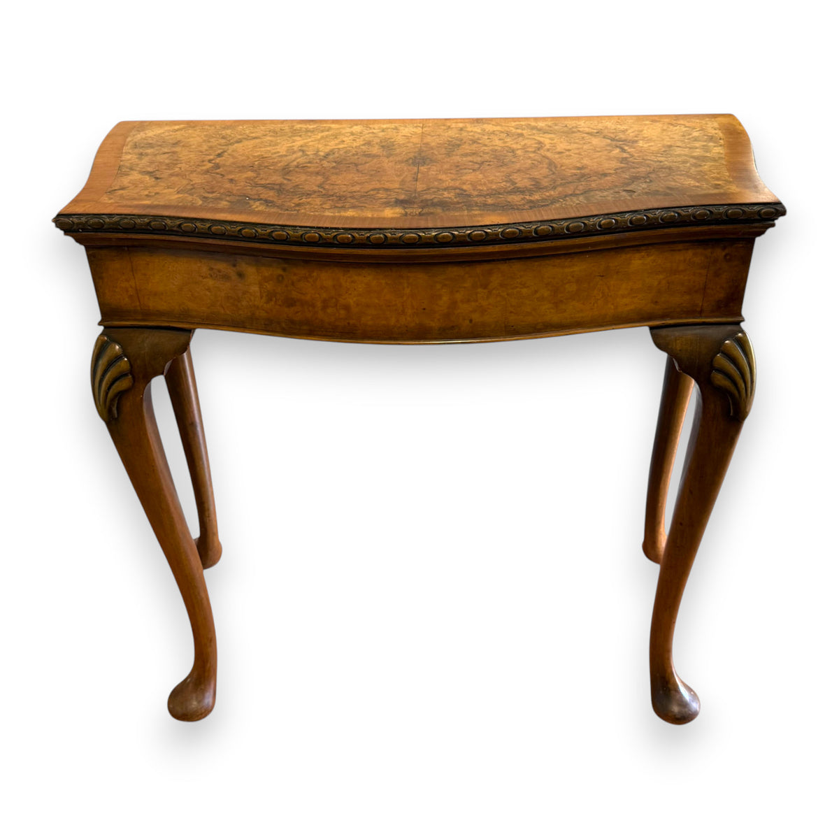 Late Victorian Burr Walnut Georgian Revival Fold Over Card Table