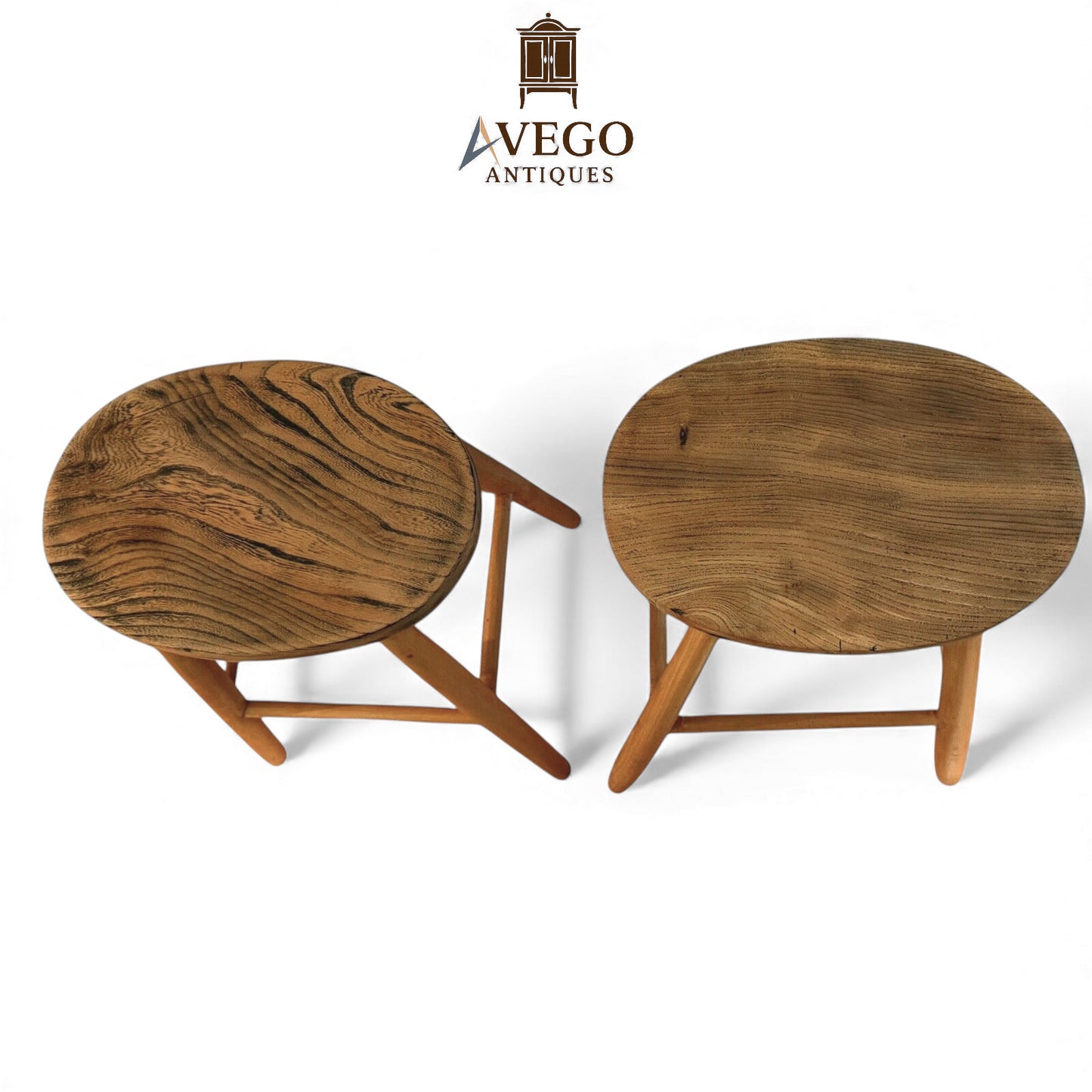 Pair of Vintage Mid-Century Beech and Elm Kitchen Stools