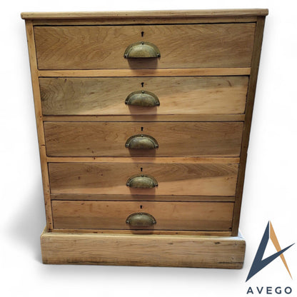 Victorian Oak 5 Drawer Collectors / Draughtsman Chest of Drawers
