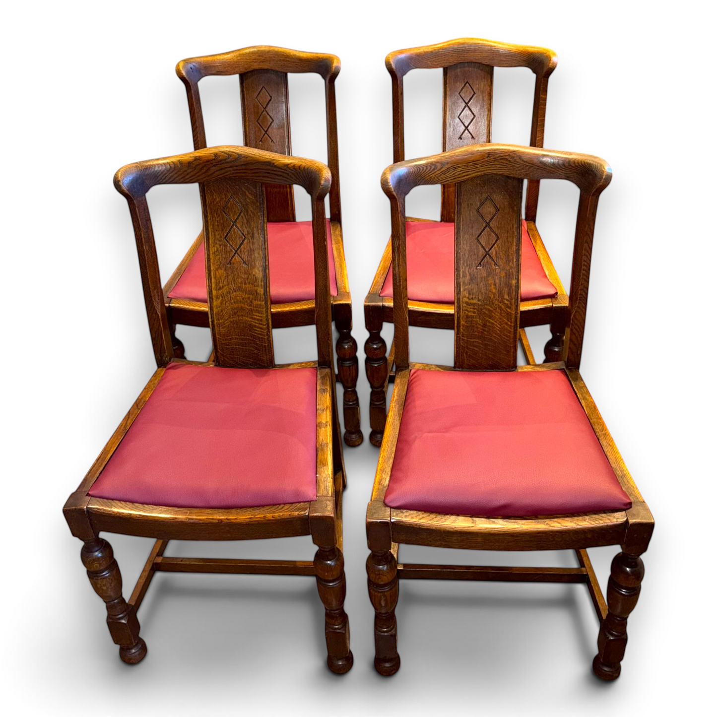 Set of Four Antique Oak Arts & Crafts Dining Chairs