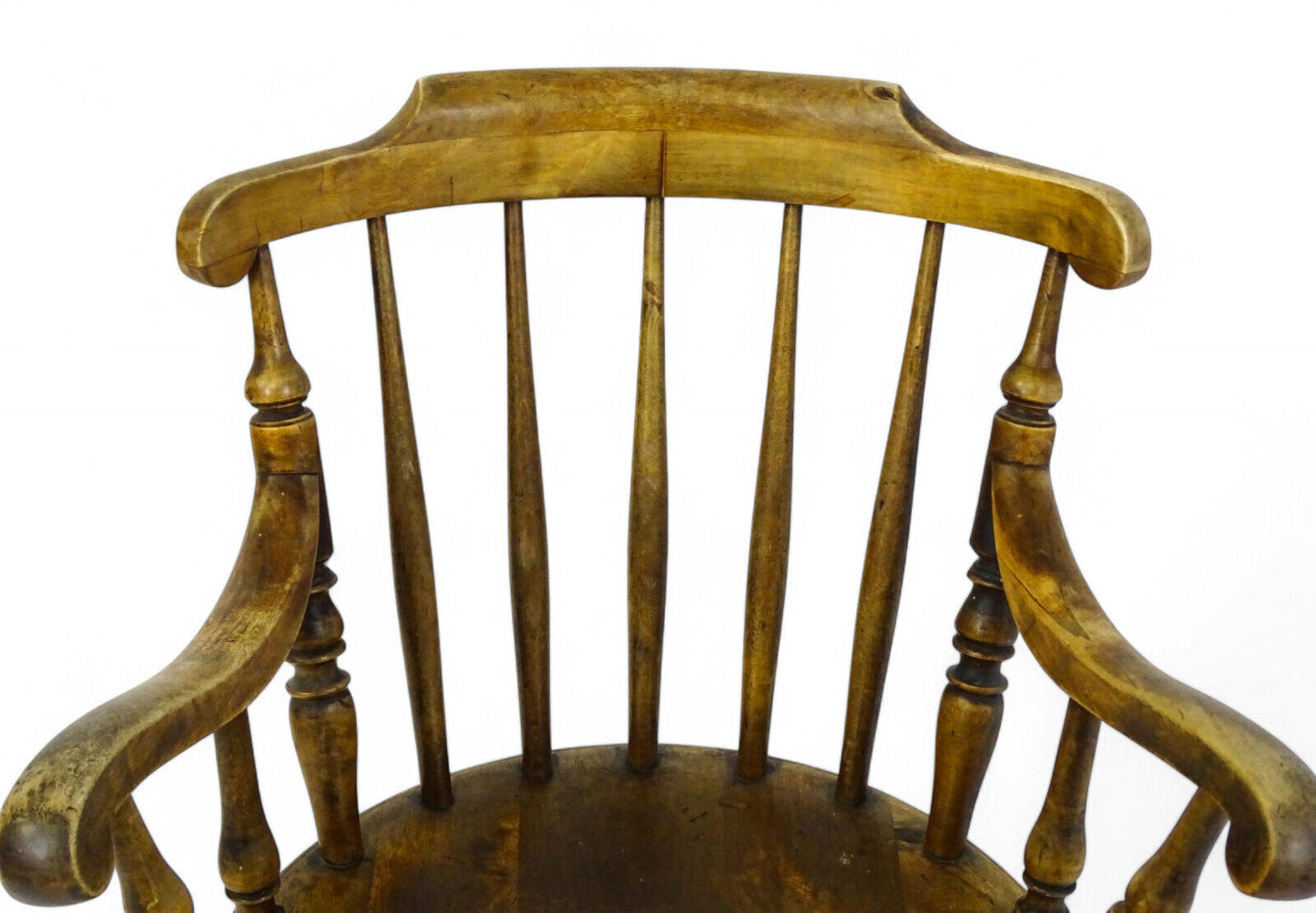 Antique 19th Century Penny Seated Windsor Arm Elbow Chair Scrolled Arms