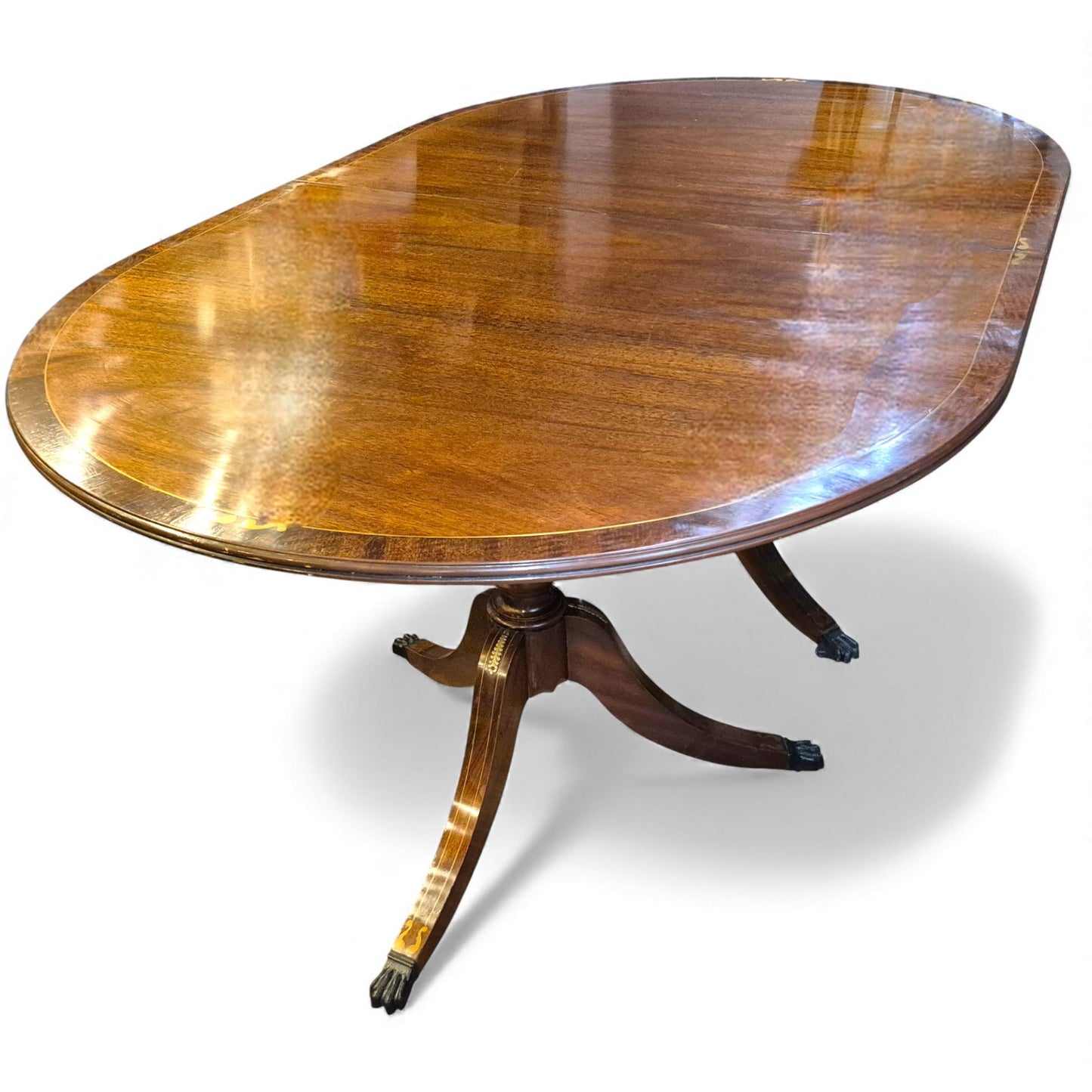 Antique Mahogany Extending Dining Table – Regency Pedestal, Twin Bases & Extension Leaf