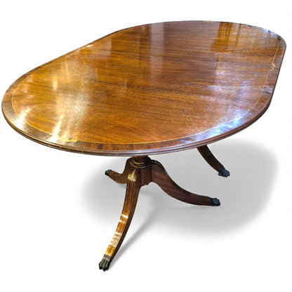 Antique Mahogany Extending Dining Table – Regency Pedestal, Twin Bases & Extension Leaf