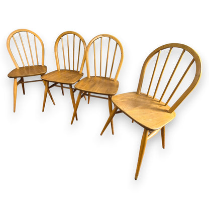 Set of 4 Vintage Ercol Windsor Dining Chairs | Mid-Century Elm & Beech Hoop Back Chairs