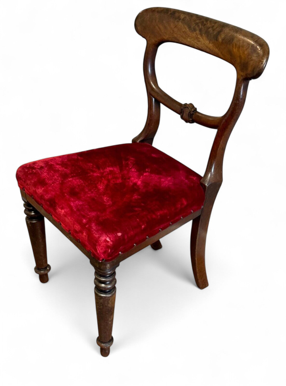 Antique Victorian Mahogany Balloon Back Dining Chair Red Upholstery