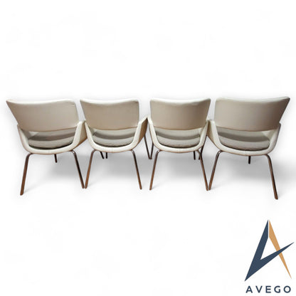 Vintage Korus White Leather Industrial Style Dining Chairs Set of 4