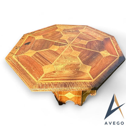 Mid Century Octagonal Walnut Dining Table with Marble Inlay
