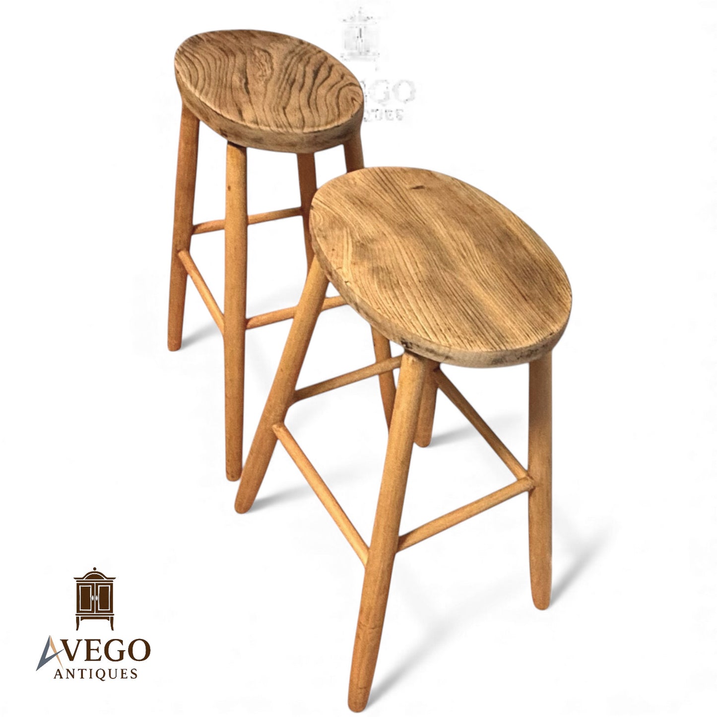 Pair of Vintage Mid-Century Beech and Elm Kitchen Stools