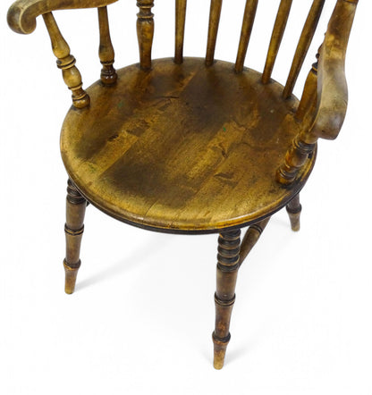 Antique 19th Century Penny Seated Windsor Arm Elbow Chair Scrolled Arms