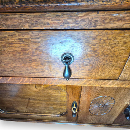 Antique Oak Sideboard Cabinet Oval Mirror Arts & Crafts Style Dresser