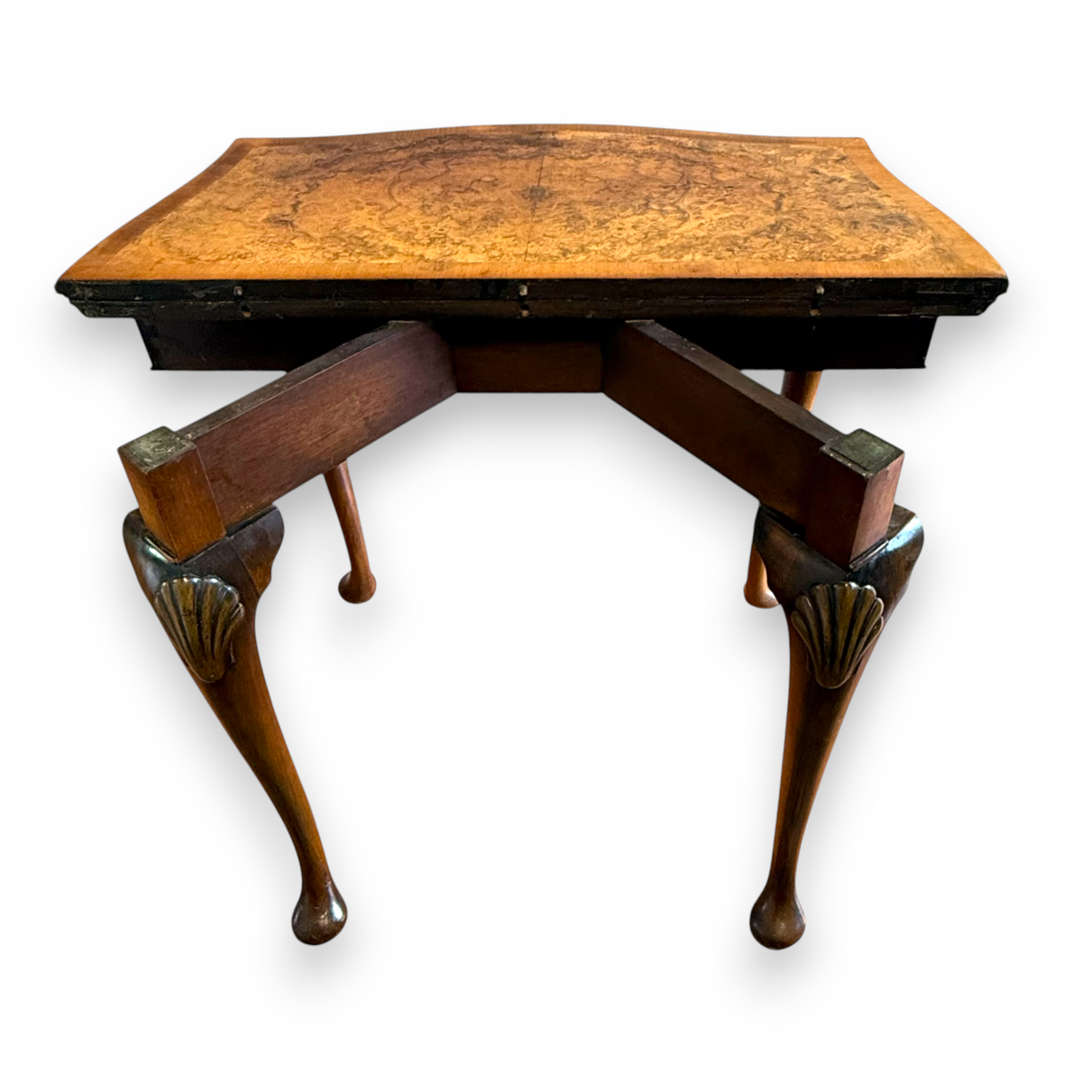 Late Victorian Burr Walnut Georgian Revival Fold Over Card Table
