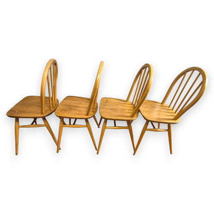Set of 4 Vintage Ercol Windsor Dining Chairs | Mid-Century Elm & Beech Hoop Back Chairs