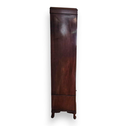 Art Deco Burr Walnut Triple Wardrobe with Original Bevelled Mirror – 1930s