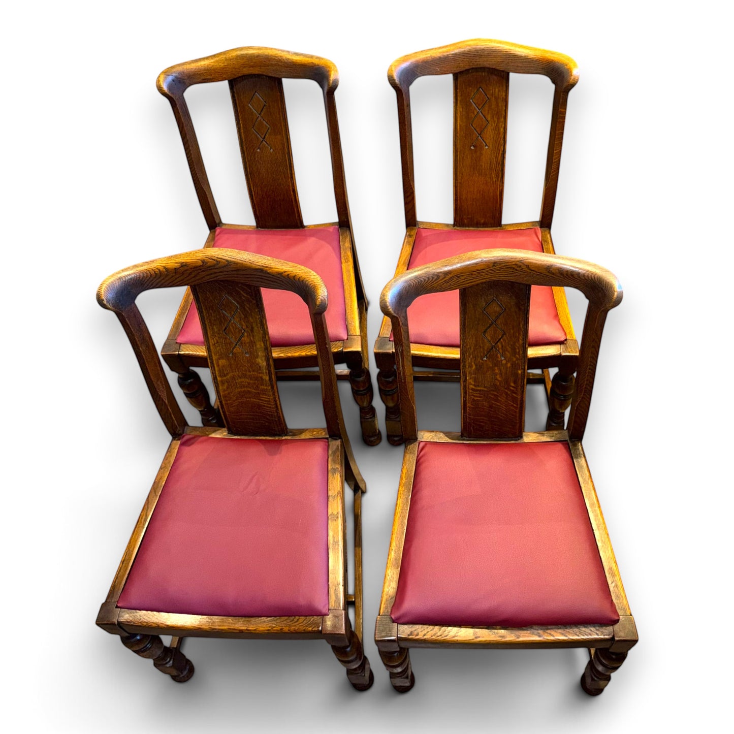 Set of Four Antique Oak Arts & Crafts Dining Chairs