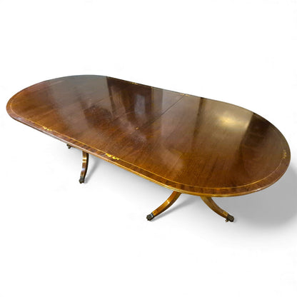 Antique Mahogany Extending Dining Table – Regency Pedestal, Twin Bases & Extension Leaf