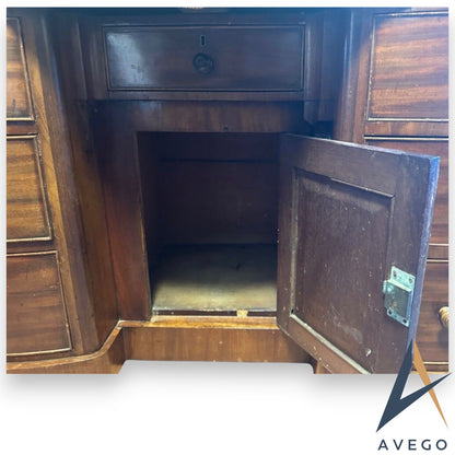 Victorian one-piece Mahogany Bow Breakfront Six Drawer Kneehole Desk