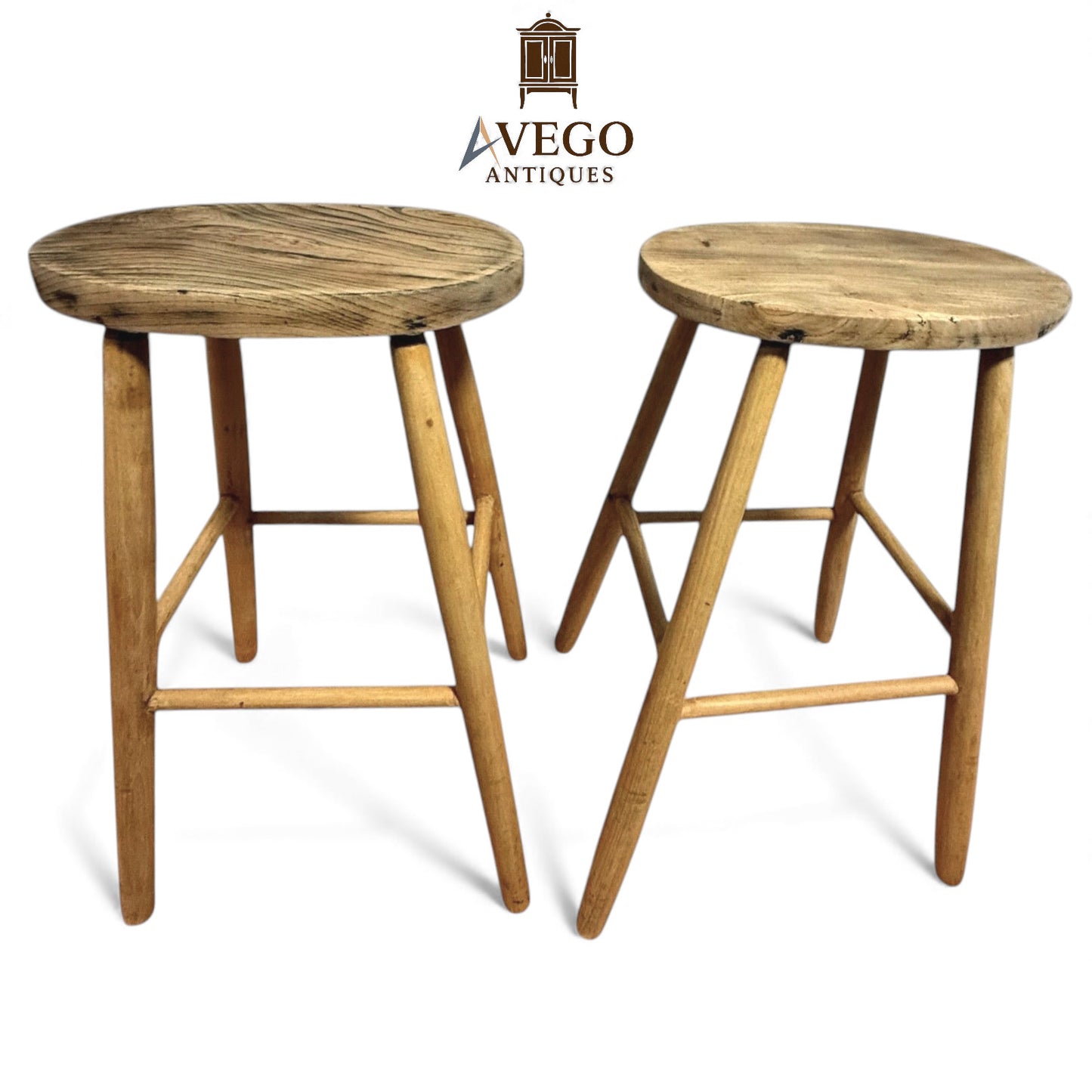 Pair of Vintage Mid-Century Beech and Elm Kitchen Stools