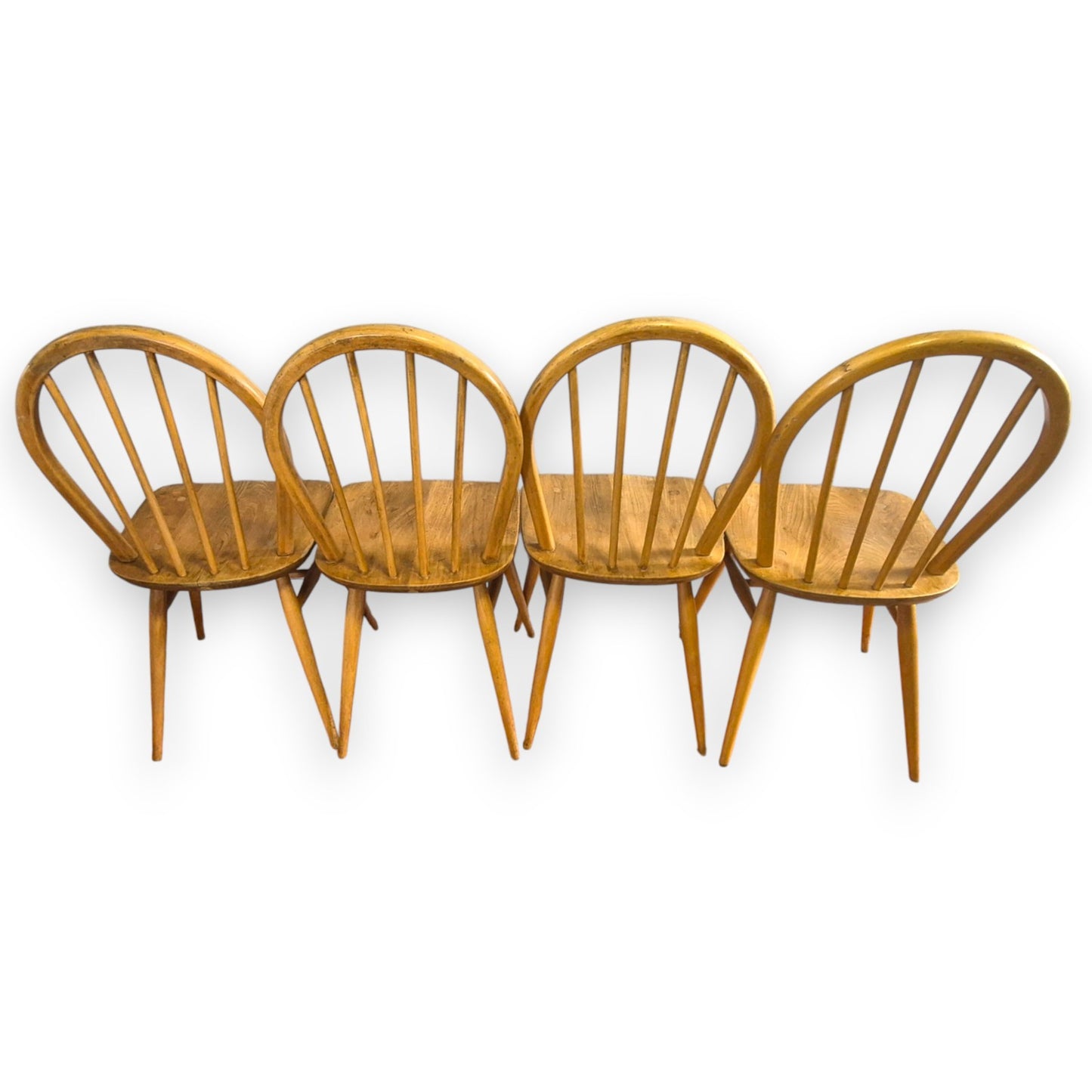 Set of 4 Vintage Ercol Windsor Dining Chairs | Mid-Century Elm & Beech Hoop Back Chairs