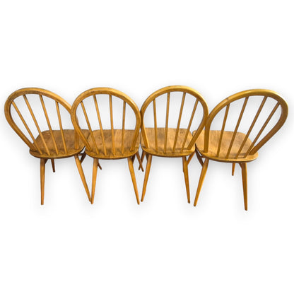Set of 4 Vintage Ercol Windsor Dining Chairs | Mid-Century Elm & Beech Hoop Back Chairs