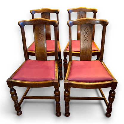 Set of Four Antique Oak Arts & Crafts Dining Chairs
