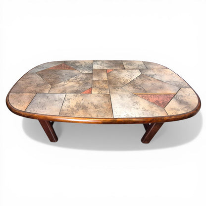 Brutalist Slate & Copper Coffee Table in the Style of Paul Kingma, 1970s