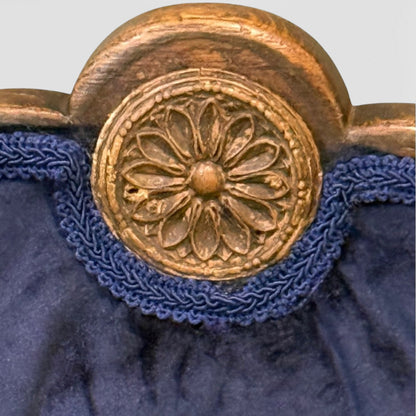 Antique Oak Armchair with Blue Velvet Upholstery