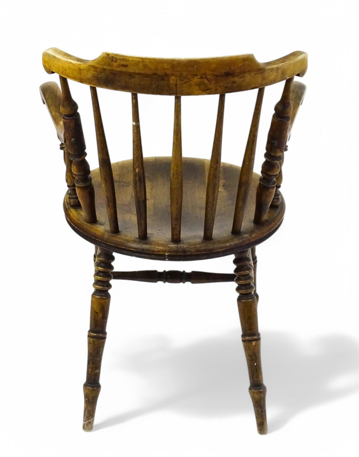 Antique 19th Century Penny Seated Windsor Arm Elbow Chair Scrolled Arms