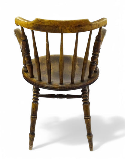 Antique 19th Century Penny Seated Windsor Arm Elbow Chair Scrolled Arms