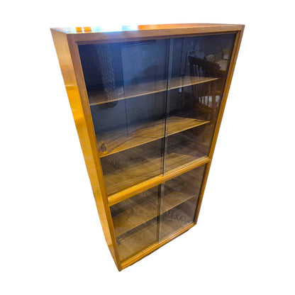Vintage Mid-Century Teak Bookcase with Sliding Glass Doors