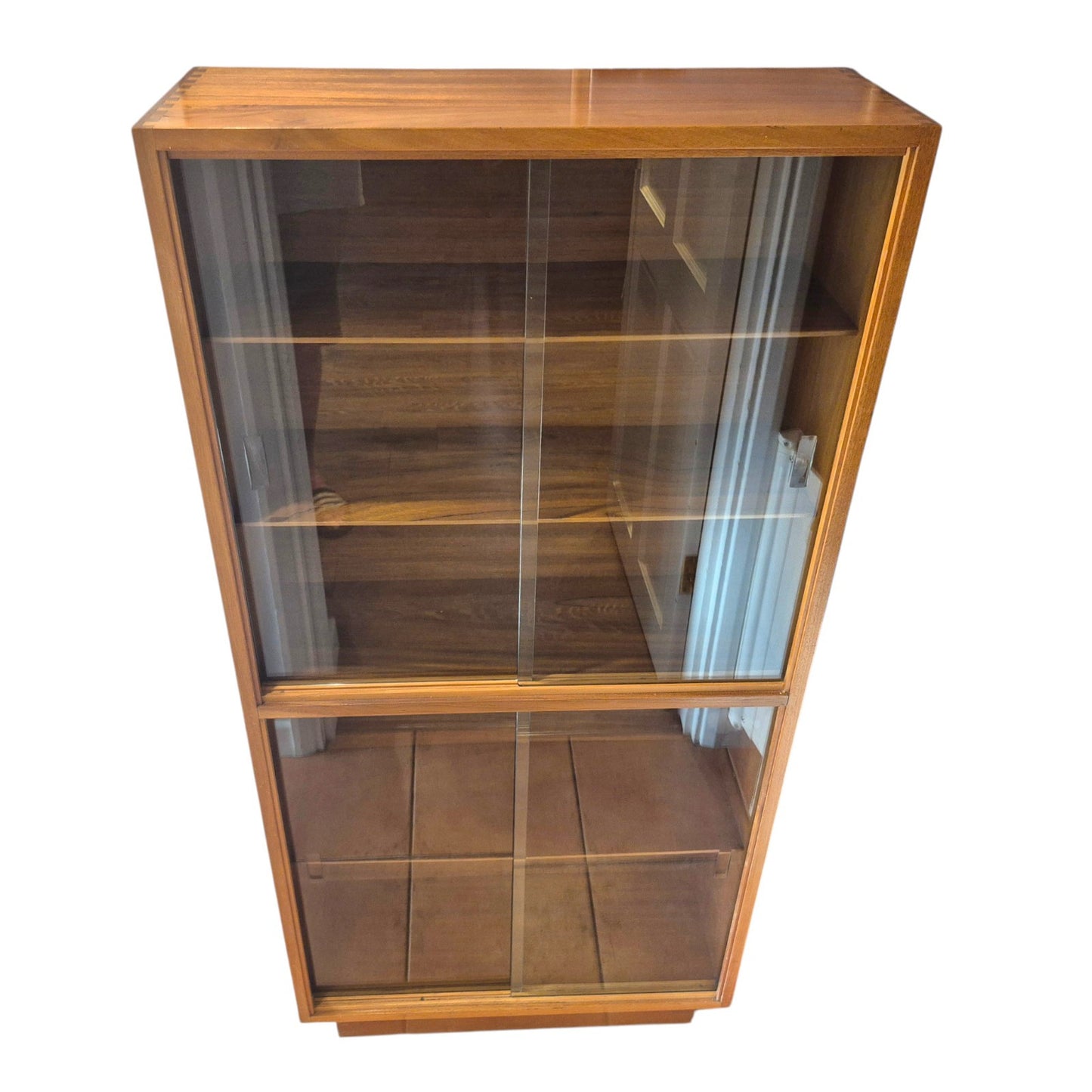 Vintage Mid-Century Teak Bookcase with Sliding Glass Doors