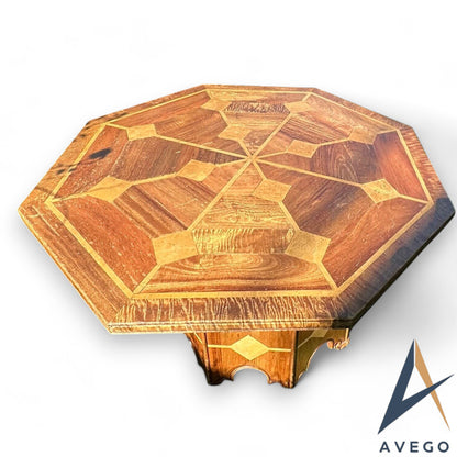 Mid Century Octagonal Walnut Dining Table with Marble Inlay